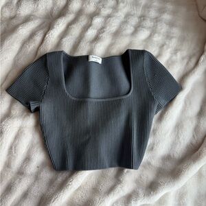 Babaton Slate Grey Ribbed Crop Top